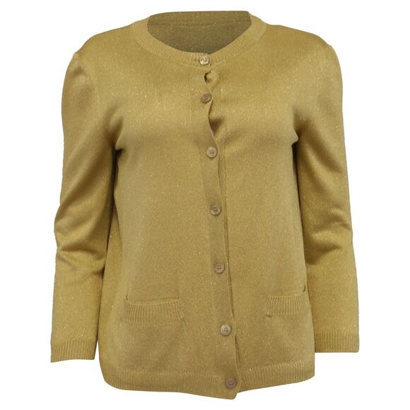 Moschino Couture Buttoned Cardigan in Metallic Gold Acetate